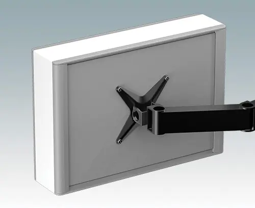 VESA MIS-D 100 control arm fitted to the rear panel